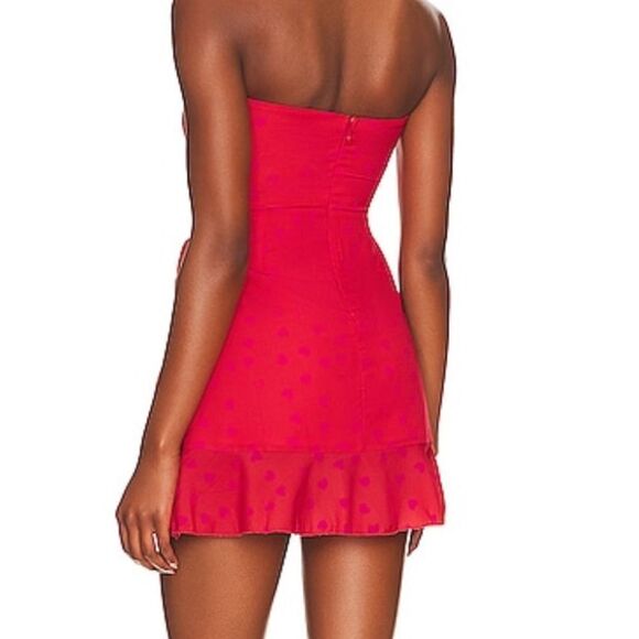 NWT More To Come Marcine Strapless Dress Red mini ruffle heart print Revolve S - Picture 4 of 10
